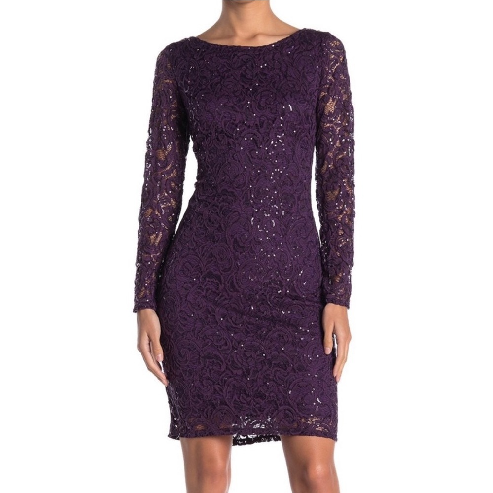 MARINA purple cocktail dress lace with sparkle. Size S